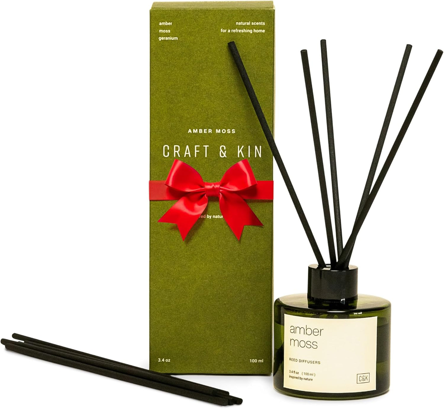 Craft & Kin Reed Diffuser Set Santal Woods, Reed Diffusers for Home, Fragrance Diffuser Sticks, Oil Diffuser Sticks, Oil Diffuser with Sticks, Reed Diffuser for Men | Christmas Reed Diffuser