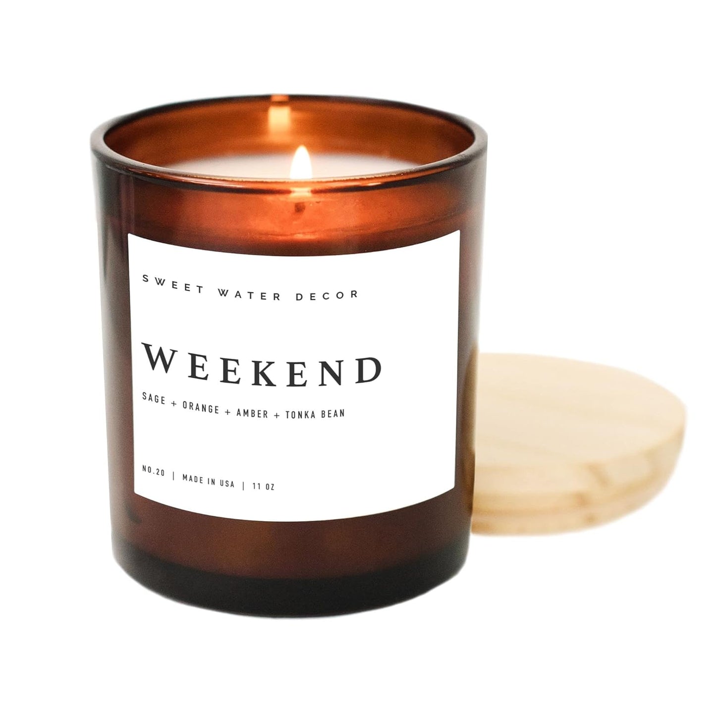 Sweet Water Decor Salt and Sea Candle - Sea Salt, Citrus, Amber, Musk, Beach Scented Soy Candles for Home - 11oz White Glass Jar   Wood Lid, 50  Hour Burn Time, Made in the USA