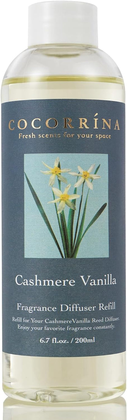 COCORRÍNA Reed Diffuser Refill - Cashmere Vanilla 6.7 oz. Scented Oil for Reed Diffuser Home Fragrance for Bedroom, Bathroom Home Decor