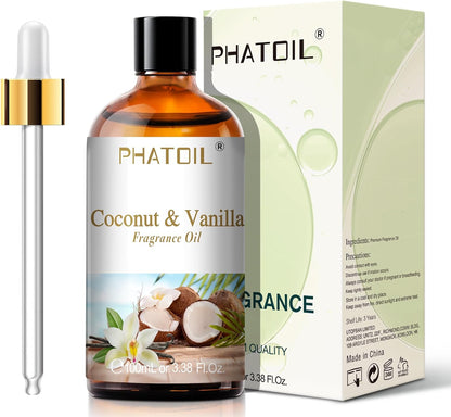 PHATOIL 3.38 FL.OZ Coconut & Vanilla Fragrance Oils for Aromatherapy, Essential Oils for Diffusers for Home, Perfect for Diffuser, Yoga, DIY Candle and Soap Making - 100ml
