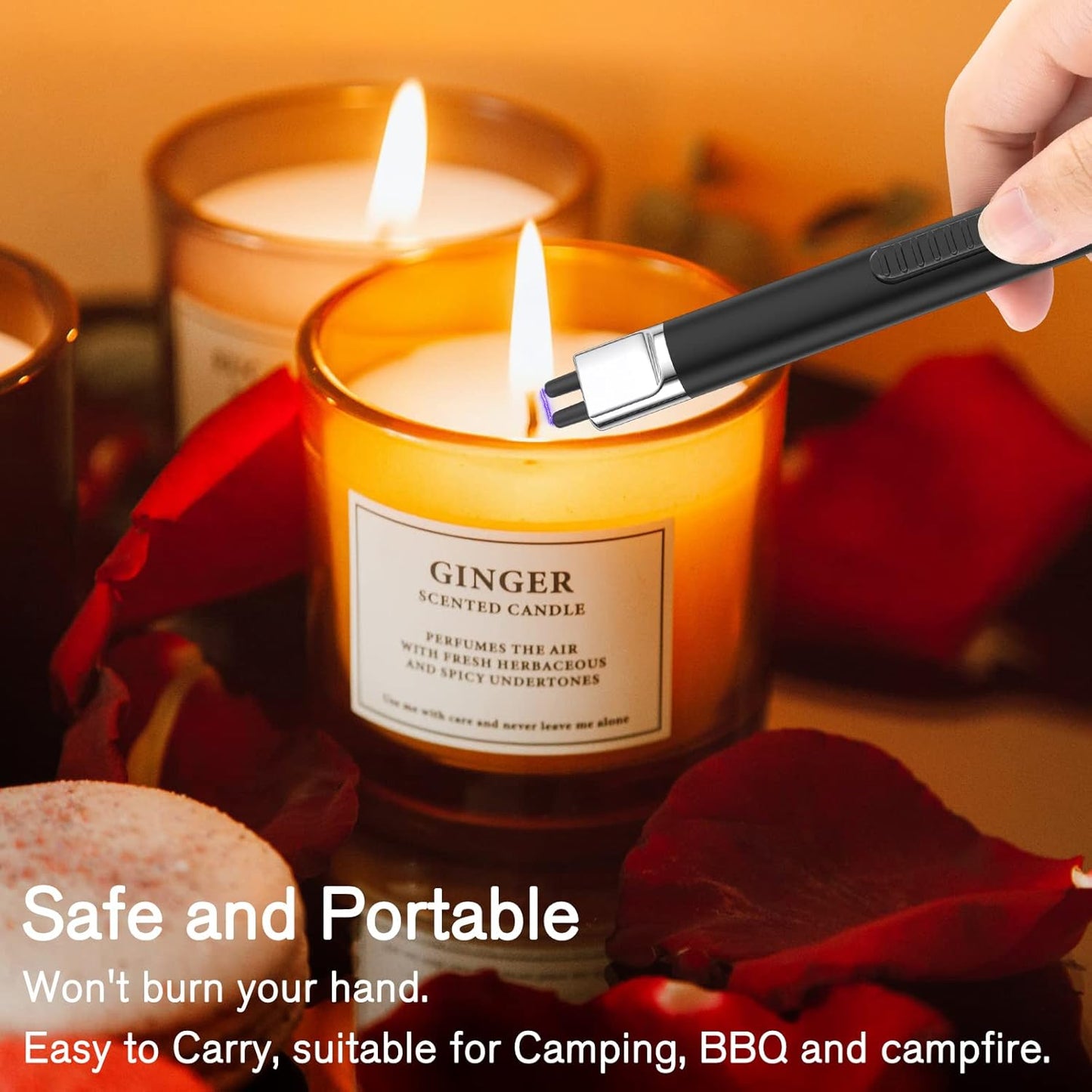 REIDEA Lighter Electric for Candle S4 Pro USB Rechargeable Safety Lock with LED Battery Indicator Flameless Windproof Arc Plasma Lighter for Candle, Fireworks (Champagne Gold)