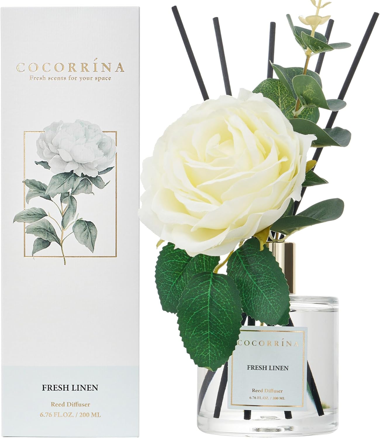 COCORRÍNA Reed Diffuser Set, Clean Linen Scented Diffuser with Sticks Home Fragrance Reed Diffuser for Bathroom Shelf Decor