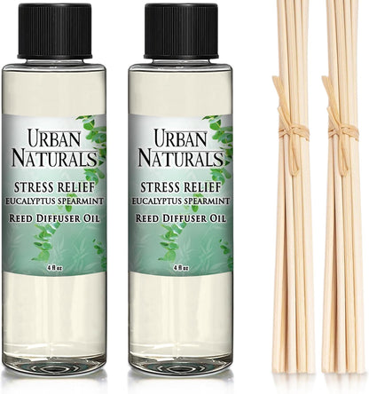 Urban Naturals Eucalyptus &amp; Sage Oil Reed Diffuser Refill | Eucalyptus, Sage, Mint, Lime and Cedarwood| Includes a Free Set of Reed Sticks! 4 oz