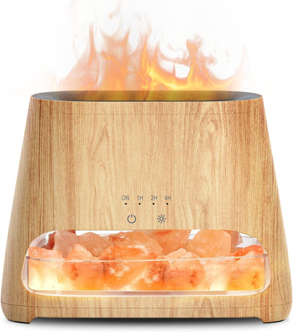 SALKING 2-in-1 Ultrasonic Essential Oil Diffuser & Himalayan Salt Lamp, Aromatherapy Diffuser Cool Mist Humidifier with Auto Off Function, 100% Pure Himalayan Pink Salt Rock, 150ml (Wooden Grain)