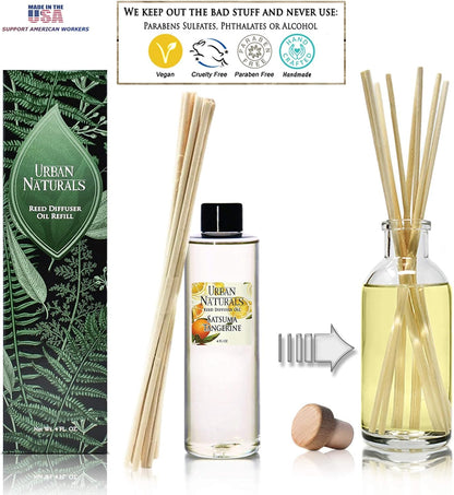 Urban Naturals Eucalyptus &amp; Sage Oil Reed Diffuser Refill | Eucalyptus, Sage, Mint, Lime and Cedarwood| Includes a Free Set of Reed Sticks! 4 oz
