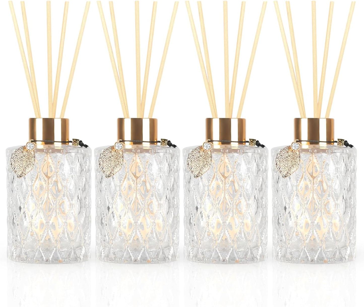 Trifolic Reed Diffuser Set with Metal Golden Decoration, 3.5-4.2oz Empty Reed Diffuser Bottles with 20Pcs Reed Diffuser Sticks, Unique Design Bottles for Home and Office