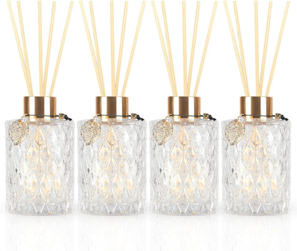 Trifolic Reed Diffuser Set with Metal Golden Decoration, 3.5-4.2oz Empty Reed Diffuser Bottles with 20Pcs Reed Diffuser Sticks, Unique Design Bottles for Home and Office