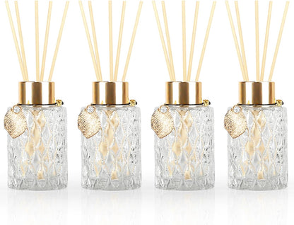 Trifolic Reed Diffuser Set with Metal Golden Decoration, 3.5-4.2oz Empty Reed Diffuser Bottles with 20Pcs Reed Diffuser Sticks, Unique Design Bottles for Home and Office