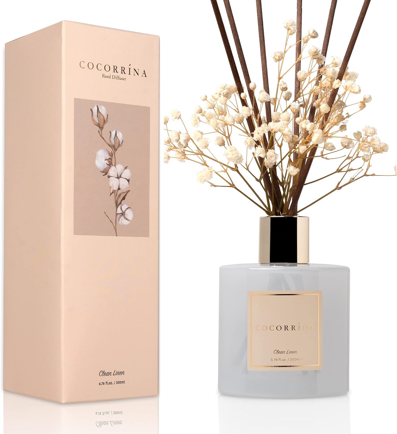 COCORRÍNA Reed Diffuser Set, Clean Linen Scented Diffuser with Sticks Home Fragrance Reed Diffuser for Bathroom Shelf Decor