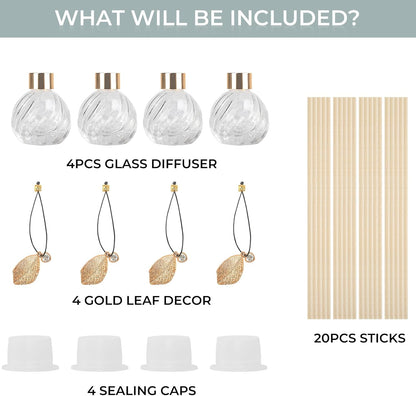 Trifolic Reed Diffuser Set with Metal Golden Decoration, 3.5-4.2oz Empty Reed Diffuser Bottles with 20Pcs Reed Diffuser Sticks, Unique Design Bottles for Home and Office