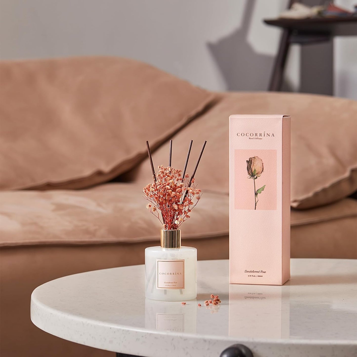 COCORRÍNA Reed Diffuser Set, Clean Linen Scented Diffuser with Sticks Home Fragrance Reed Diffuser for Bathroom Shelf Decor