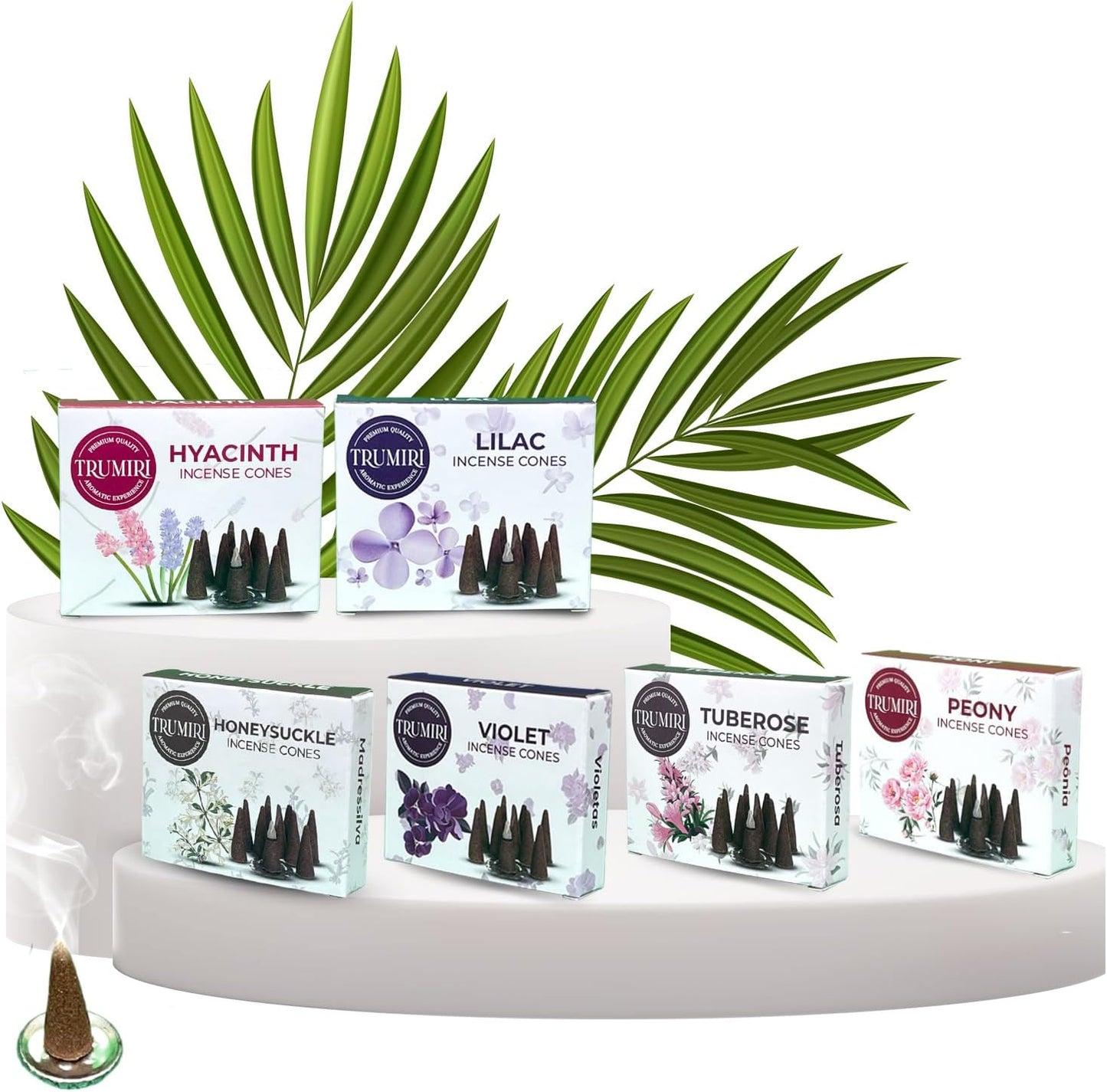Trumiri Woody Incense Cones - Variety Pack - Total 60 Cone Incense (6 Scents x 10 Conos) - White Sage, Palo Santo, Dragons Blood, Sandalwood - Inscents-Cones Scented - Insense Cones - Incent Cone