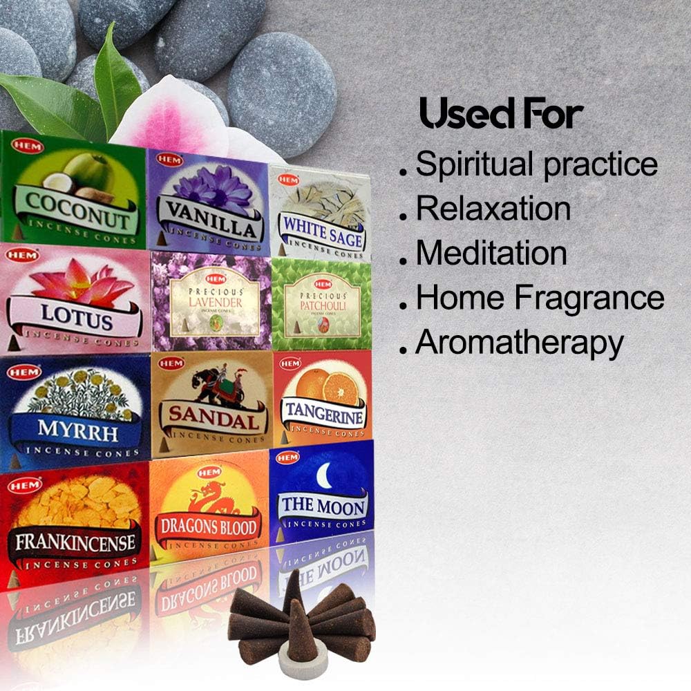 HEM pack of 12 assorted incense cones (10 cones each total 120 cones )