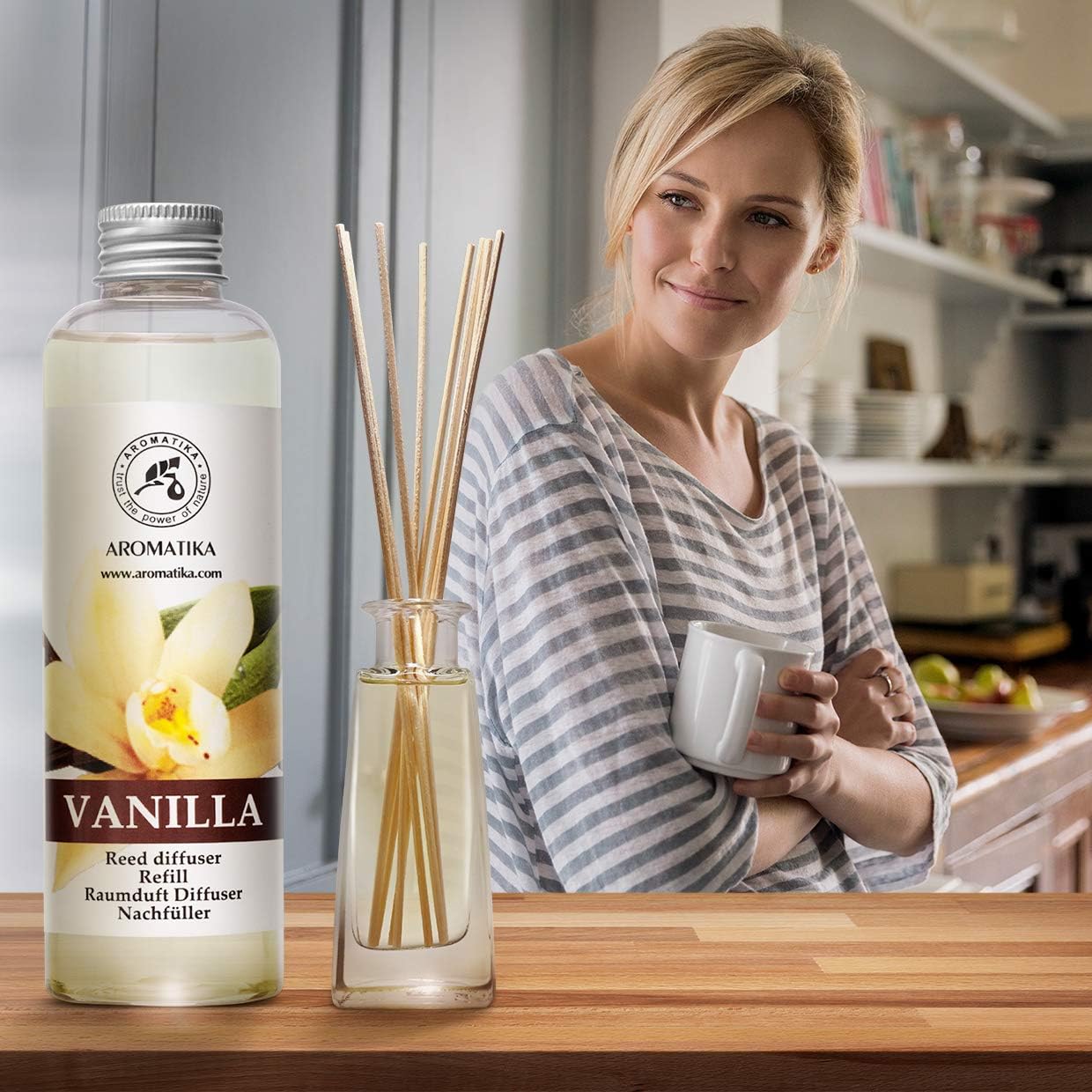 Lemongrass Diffuser Refill 34 Fl Oz (2x17 Fl Oz) - Fresh & Long Lasting Fragrance - Refill with Natural Essential Lemongrass Oil - for Aromatherapy - Spa - Home - Reed Diffuser Oil Refill Lemongrass