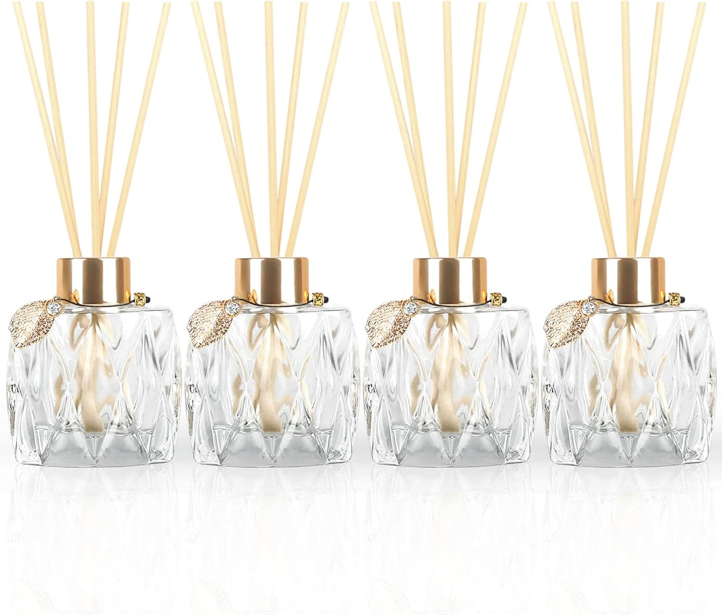 Trifolic Reed Diffuser Set with Metal Golden Decoration, 3.5-4.2oz Empty Reed Diffuser Bottles with 20Pcs Reed Diffuser Sticks, Unique Design Bottles for Home and Office