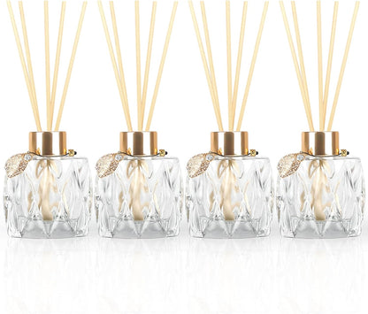 Trifolic Reed Diffuser Set with Metal Golden Decoration, 3.5-4.2oz Empty Reed Diffuser Bottles with 20Pcs Reed Diffuser Sticks, Unique Design Bottles for Home and Office
