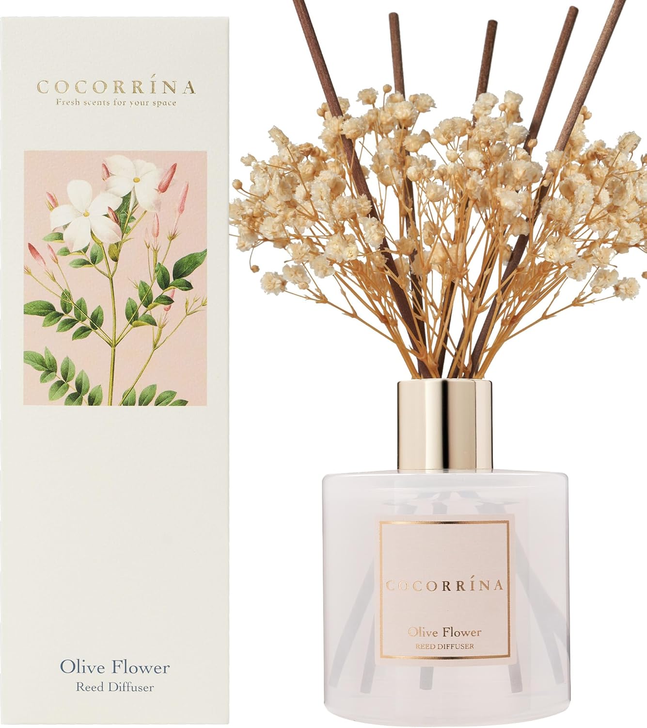 COCORRÍNA Reed Diffuser Set, Clean Linen Scented Diffuser with Sticks Home Fragrance Reed Diffuser for Bathroom Shelf Decor