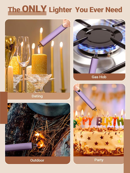 Candle Lighter Stocking Stuffers for Women Men, Electric Candle Lighter USB Rechargeable Graduation Gifts for Him Wife Grandma Girlfriend Safety Lock Long Lighters for Grill Home Kitchen BBQ Camping