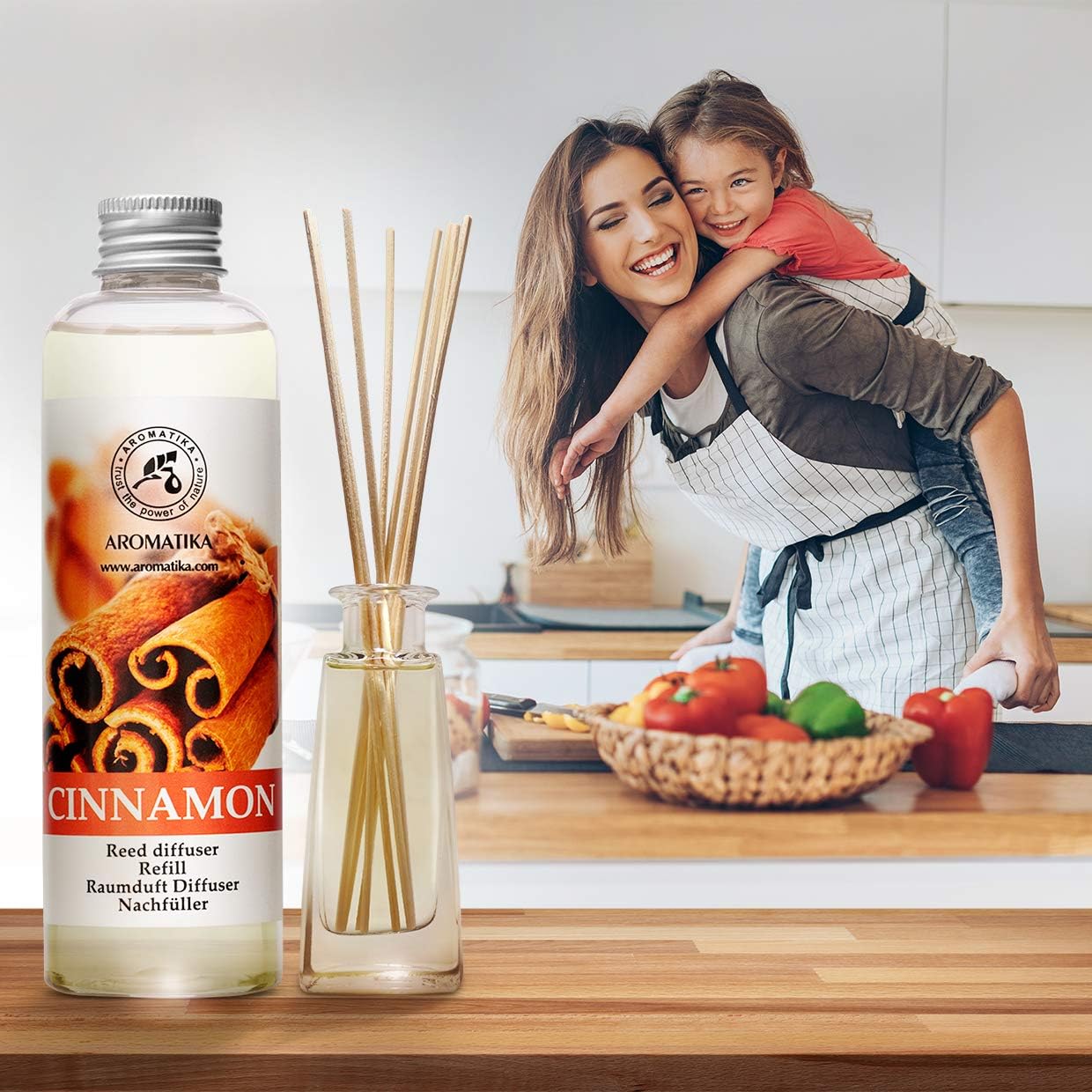 Cinnamon Reed Diffuser Refill with Natural Essential Cinnamon Oil 6.8 Fl Oz - Fresh & Long Lasting Fragrance - Reed Diffuser Oil Refill for Aromatherapy - Home - Fitness - Boutique