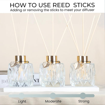 Trifolic Reed Diffuser Set with Metal Golden Decoration, 3.5-4.2oz Empty Reed Diffuser Bottles with 20Pcs Reed Diffuser Sticks, Unique Design Bottles for Home and Office