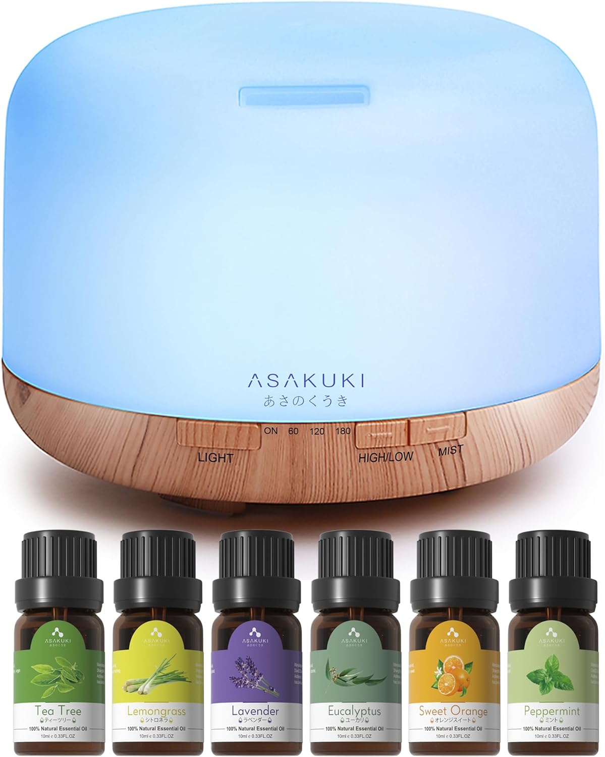 ASAKUKI 500ml Premium, Essential Oil Diffuser with Remote Control, 5 in 1 Ultrasonic Aromatherapy Fragrant Oil Humidifier Vaporizer, Timer and Auto-Off Safety Switch Brown