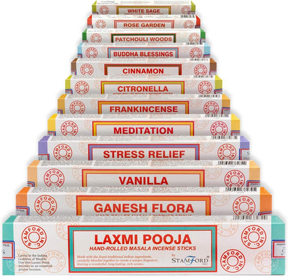Satya Premium Mix Assorted Incense Sticks Set of 12 Pack | for Meditation, Aromatherapy, Healing, Yoga, Positivity and Relaxation | 180 Sticks (12Packs X 15Sticks)