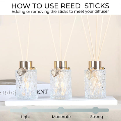 Trifolic Reed Diffuser Set with Metal Golden Decoration, 3.5-4.2oz Empty Reed Diffuser Bottles with 20Pcs Reed Diffuser Sticks, Unique Design Bottles for Home and Office