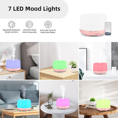 SPLITSKY Aromatherapy Essential Oil Home Diffuser with Remote Control, 300ML Large Room Cool Mist Air Humidifier, 8 Hours Quiet Operation, Timer, 7 Colors LED Night Night，Suitable Home,Yoga.