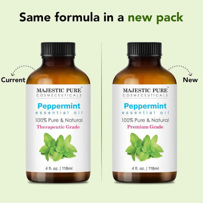 MAJESTIC PURE Peppermint Essential Oil | 100% Pure and Natural Peppermint Oil | Premium Grade Essential Oils for Hair Care, Home Diffusers, Skin, Aromatherapy, Massage and Humidifiers | 4 Fl Oz