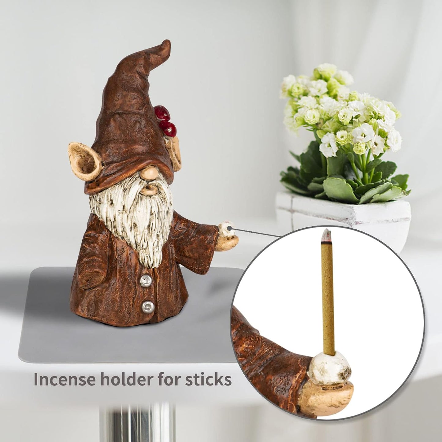 Gnome Incense Holder for Sticks, Incense Cone Burner Ornaments, Gnome Decor for Desk, Unique Gnome Gifts for Women Men