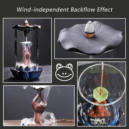 ChangWanna Frog Incense Stick Holder - Ceramic Insence Burner Ash Catcher, Insense Stand with 45 Sandalwood Sticks, Ornament for Aromatherapy/Yoga/Meditation/Home Living Room Office Decor