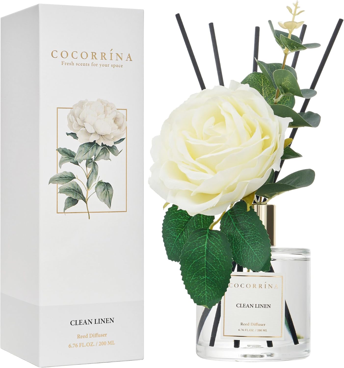 COCORRÍNA Reed Diffuser Set, Clean Linen Scented Diffuser with Sticks Home Fragrance Reed Diffuser for Bathroom Shelf Decor