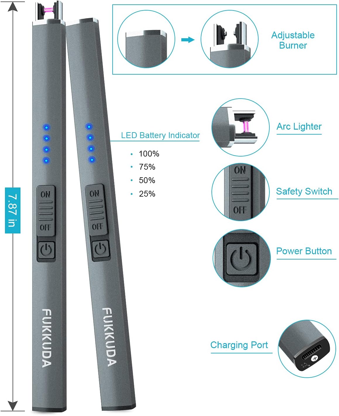 Electric Candle Lighter - Rechargeable, Plasma Arc Lighter - Windproof & Flameless with USB Rechargeable Double Safety Switch (Obisidian Black)