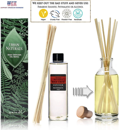 Urban Naturals Eucalyptus &amp; Sage Oil Reed Diffuser Refill | Eucalyptus, Sage, Mint, Lime and Cedarwood| Includes a Free Set of Reed Sticks! 4 oz