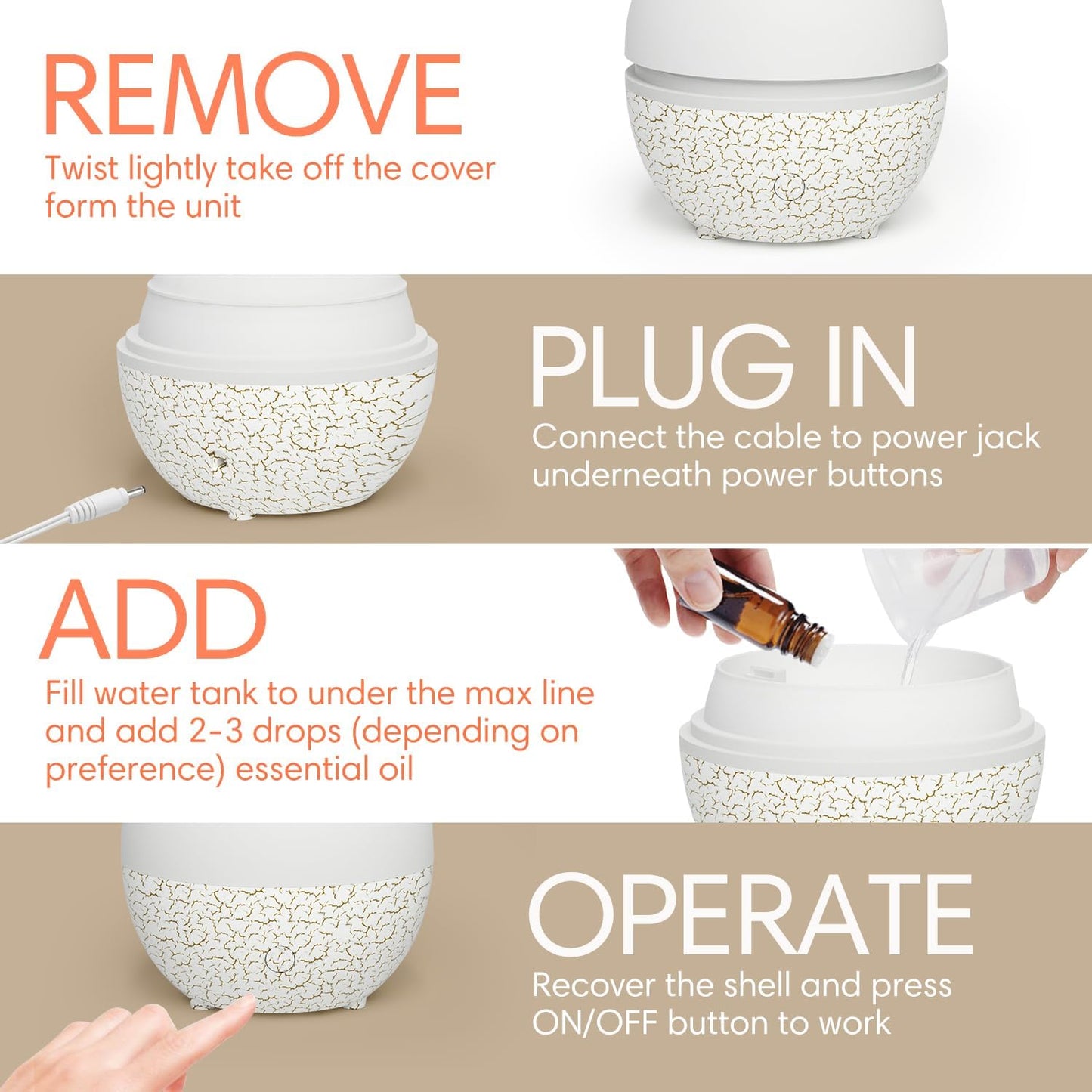 SALKING Essential Oil Diffuser, 100ml Small Aromatherapy Diffuser with Auto Shut-Off Function, Ultrasonic Diffusers for Essential Oils, Cool Mist Humidifier with Warm White Lights, for Office Home