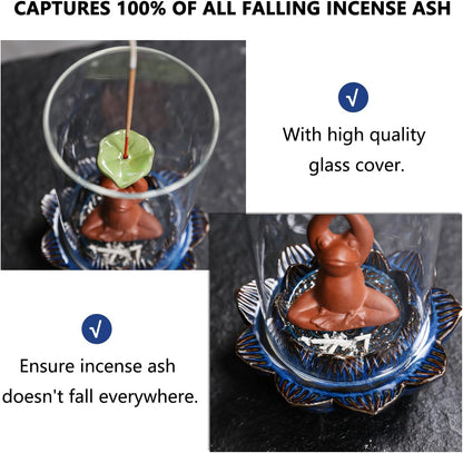 ChangWanna Frog Incense Stick Holder - Ceramic Insence Burner Ash Catcher, Insense Stand with 45 Sandalwood Sticks, Ornament for Aromatherapy/Yoga/Meditation/Home Living Room Office Decor