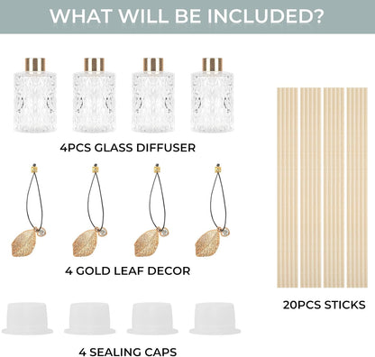 Trifolic Reed Diffuser Set with Metal Golden Decoration, 3.5-4.2oz Empty Reed Diffuser Bottles with 20Pcs Reed Diffuser Sticks, Unique Design Bottles for Home and Office