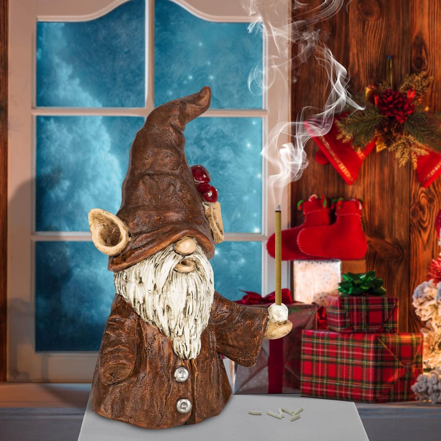 Gnome Incense Holder for Sticks, Incense Cone Burner Ornaments, Gnome Decor for Desk, Unique Gnome Gifts for Women Men