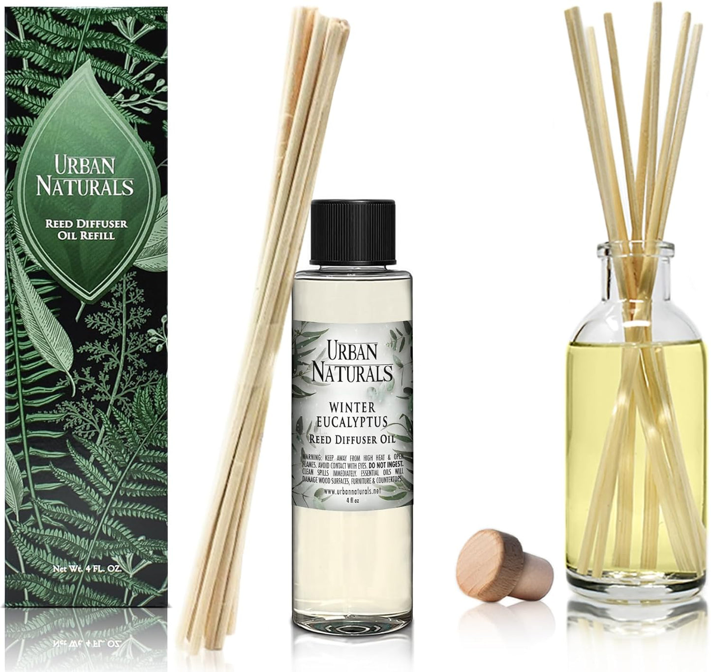 Urban Naturals Eucalyptus &amp; Sage Oil Reed Diffuser Refill | Eucalyptus, Sage, Mint, Lime and Cedarwood| Includes a Free Set of Reed Sticks! 4 oz