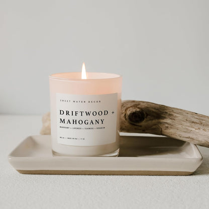 Sweet Water Decor Salt and Sea Candle - Sea Salt, Citrus, Amber, Musk, Beach Scented Soy Candles for Home - 11oz White Glass Jar   Wood Lid, 50  Hour Burn Time, Made in the USA