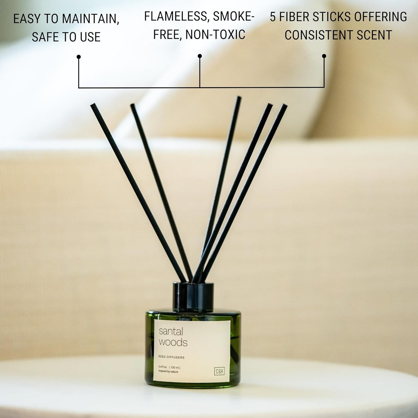 Craft & Kin Reed Diffuser Set Santal Woods, Reed Diffusers for Home, Fragrance Diffuser Sticks, Oil Diffuser Sticks, Oil Diffuser with Sticks, Reed Diffuser for Men | Christmas Reed Diffuser