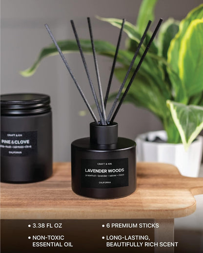 Craft & Kin Reed Diffuser Set Santal Woods, Reed Diffusers for Home, Fragrance Diffuser Sticks, Oil Diffuser Sticks, Oil Diffuser with Sticks, Reed Diffuser for Men | Christmas Reed Diffuser