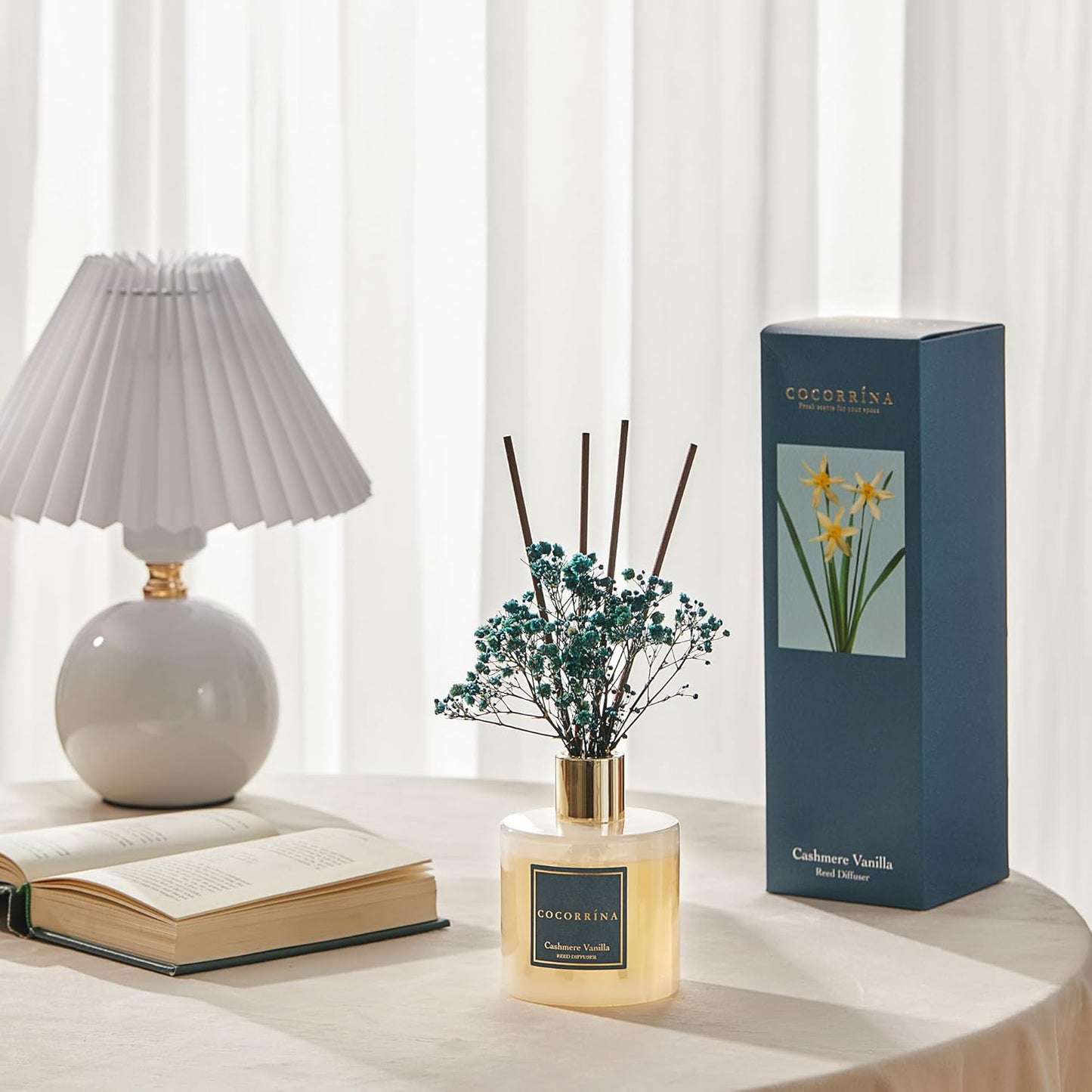 COCORRÍNA Reed Diffuser Set, Clean Linen Scented Diffuser with Sticks Home Fragrance Reed Diffuser for Bathroom Shelf Decor