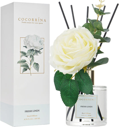COCORRÍNA Reed Diffuser Set, Clean Linen Scented Diffuser with Sticks Home Fragrance Reed Diffuser for Bathroom Shelf Decor