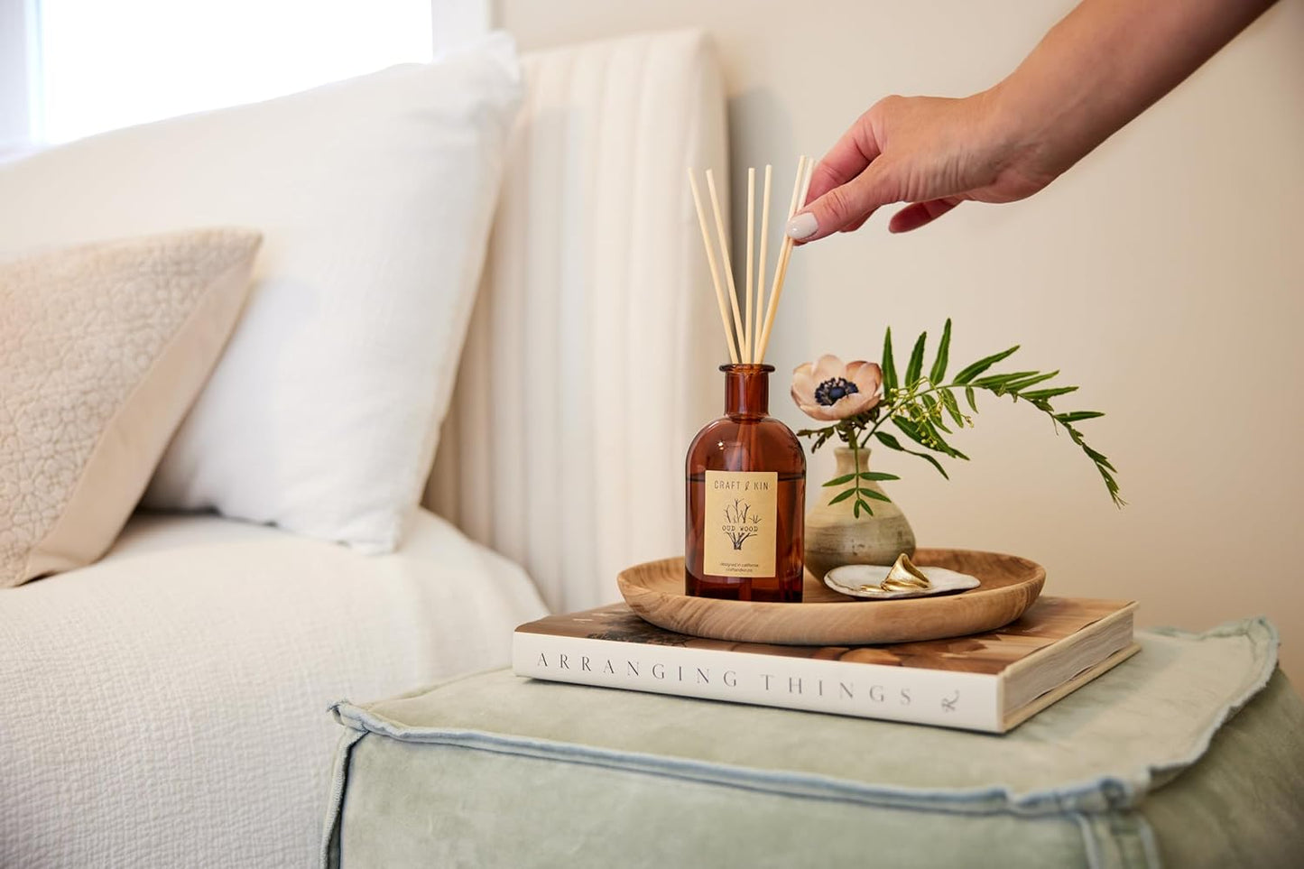 Jasmine & Lily Reed Diffuser | Includes All Natural Essential Oil & 8 Rattan Scent Sticks | Reed Diffuser Set for Bathroom | Reed Diffusers for Home | Long Lasting Home Fragrance in Amber Glass - 5.75oz