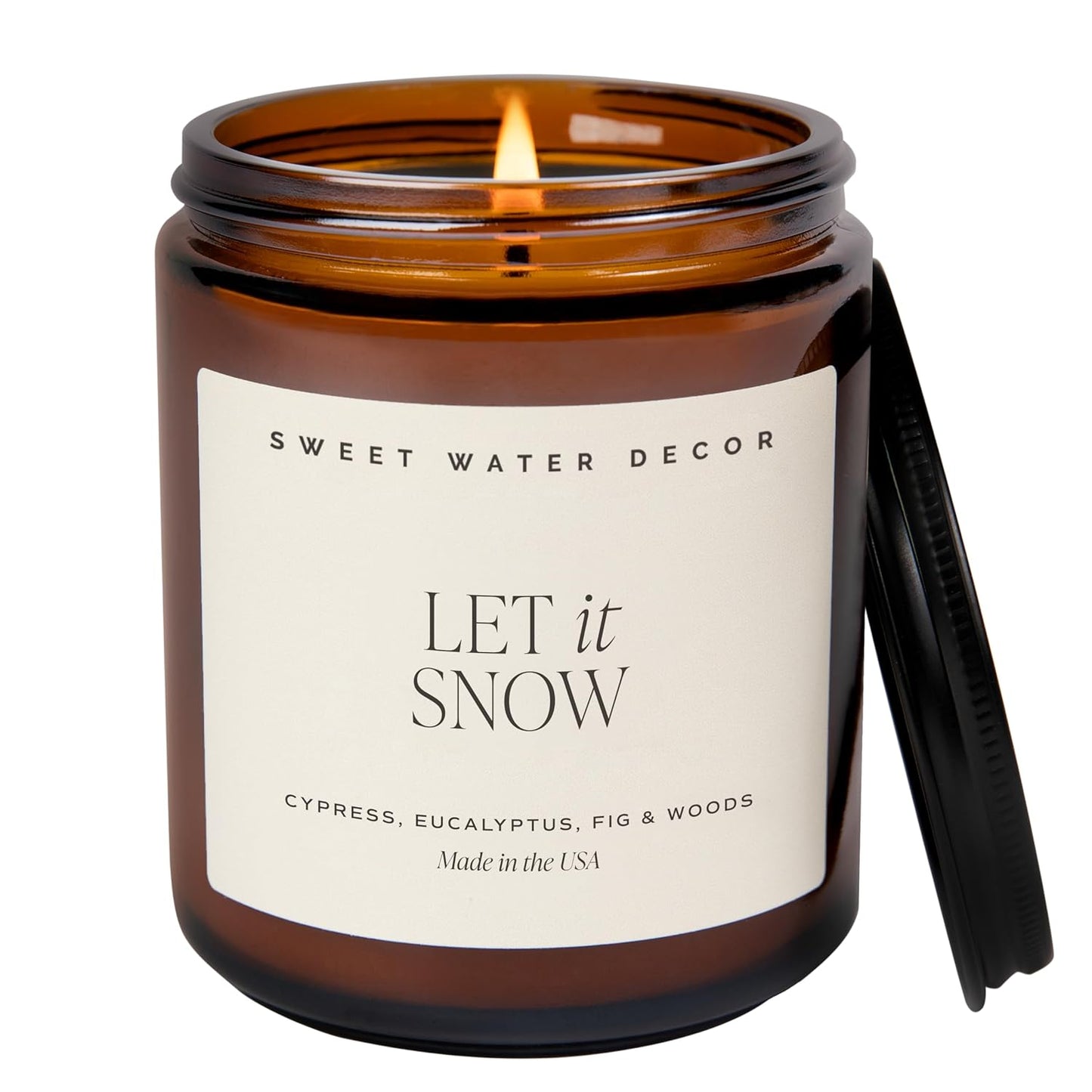 Sweet Water Decor Warm and Cozy Soy Candle - Orange Peel, Cinnamon, Ginger and Clove Scented Candles for Home - 9oz Amber Jar   Black Lid, 40  Hour Burn Time, Made in the USA