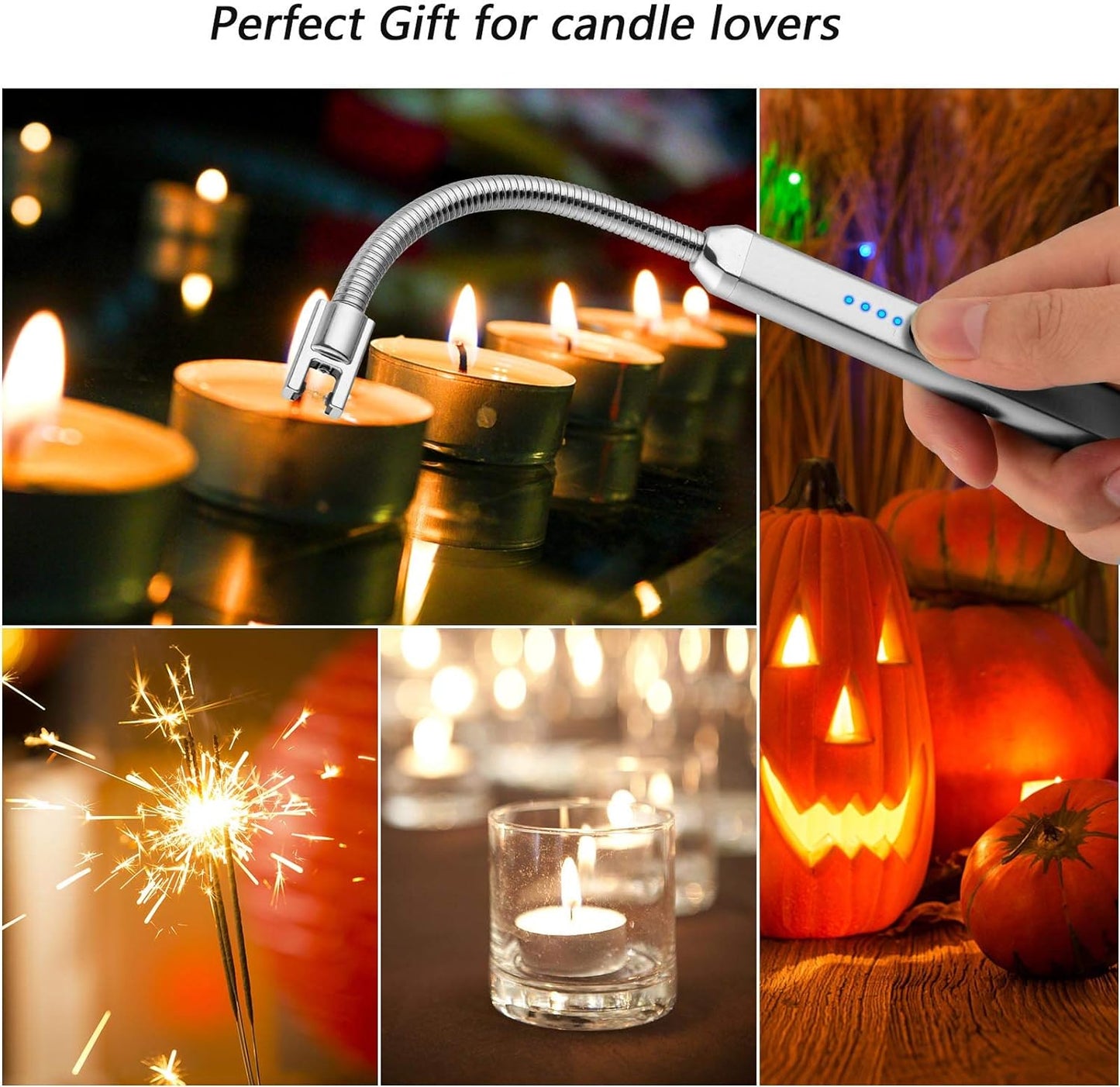 MEIRUBY Electric Candle Lighter - Stocking Stuffers for Adults Women Men Wife Nana, USB Arc Rechargeable Windproof Long Lighter for Candle, Birthday for Women Men Mom Wife Sister Nana