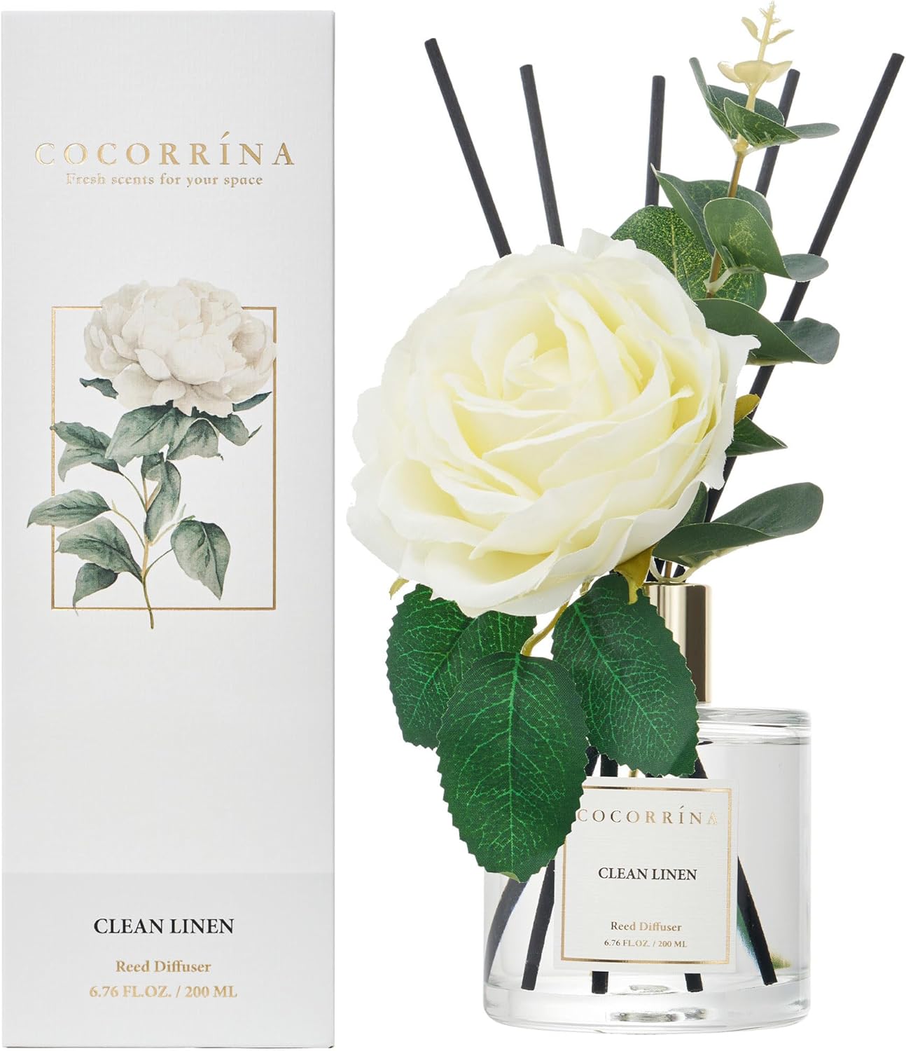 COCORRÍNA Reed Diffuser Set, Clean Linen Scented Diffuser with Sticks Home Fragrance Reed Diffuser for Bathroom Shelf Decor