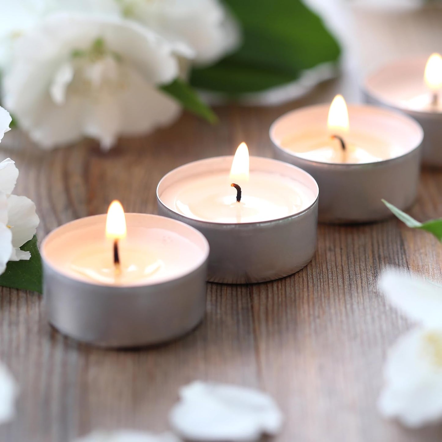 Tea Light Candles in Metal Cups - 4.5 Hours, Long Burning White Unscented Tea Candles - 250 Candles