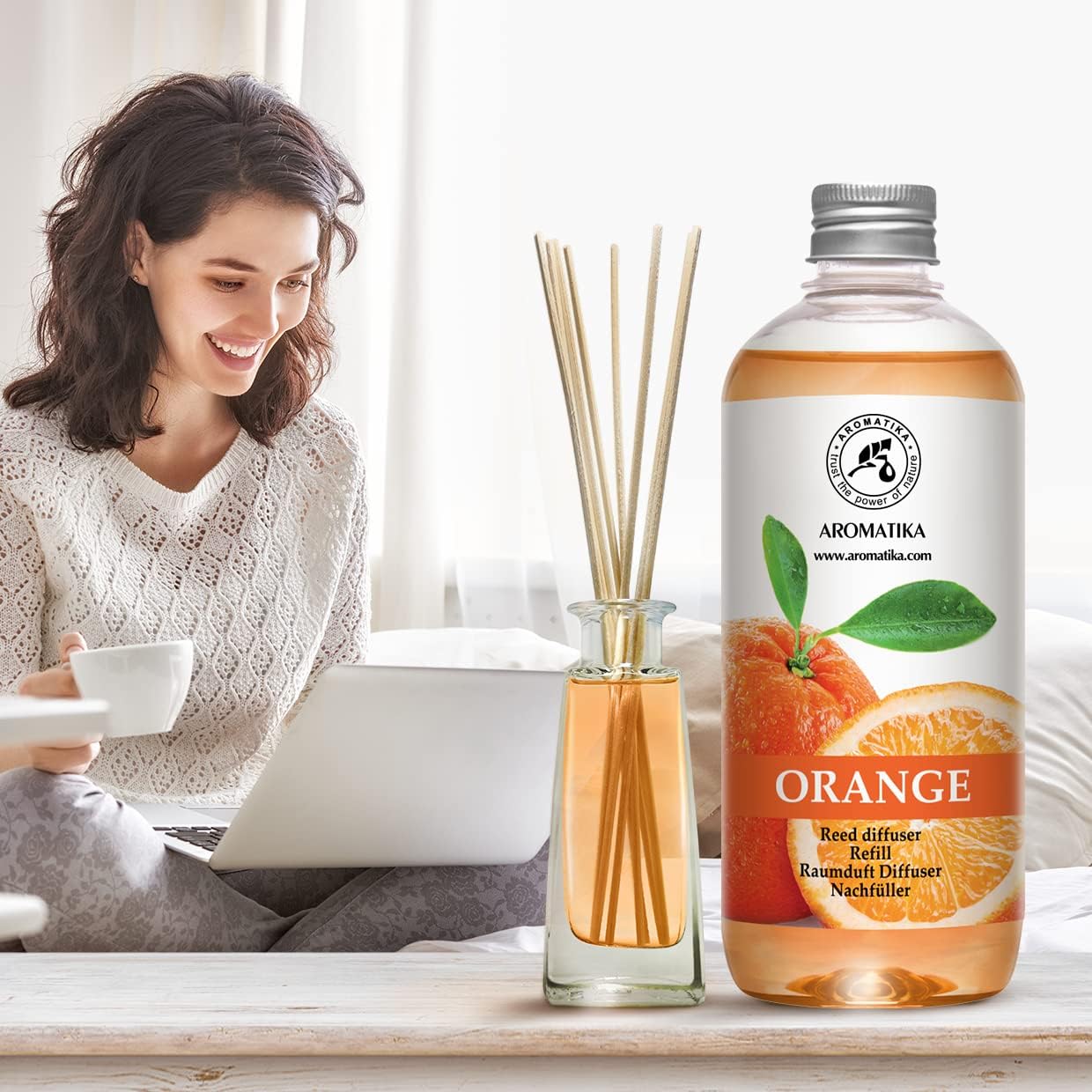 Lemongrass Diffuser Refill 34 Fl Oz (2x17 Fl Oz) - Fresh & Long Lasting Fragrance - Refill with Natural Essential Lemongrass Oil - for Aromatherapy - Spa - Home - Reed Diffuser Oil Refill Lemongrass